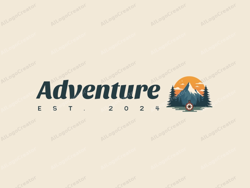 playful design features stylized mountains, a whimsical compass, and adventure elements combined with a clean background.