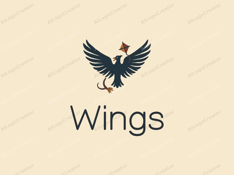 playful design features stylized wings and a kite soaring in the sky, accompanied by a crow, all combined with a clean background.