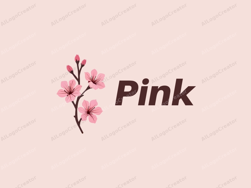 minimalist design features delicate cherry blossoms with geometric petals, a clean background, and a harmonious composition in soft pink tones.