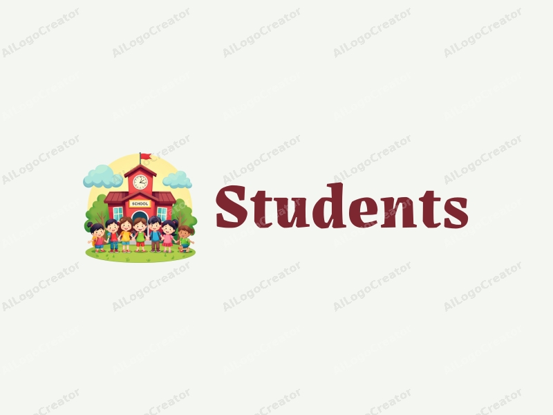 playful design features cheerful students, a stylized school building, books, and backpacks, combined with a vibrant and colorful background.