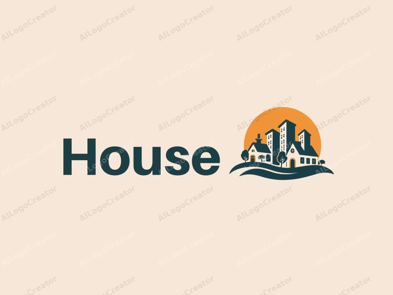 modern design features a stylized house and building silhouette, integrated with elements of a university campus and food, combined with a clean background.