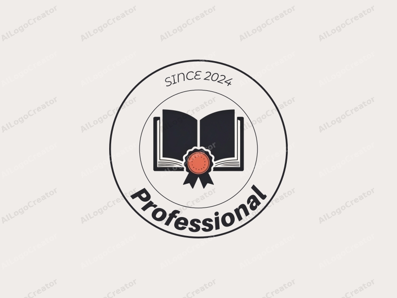 modern design features a stylized book and a badge, incorporating professional and certification elements, combined with a clean background.