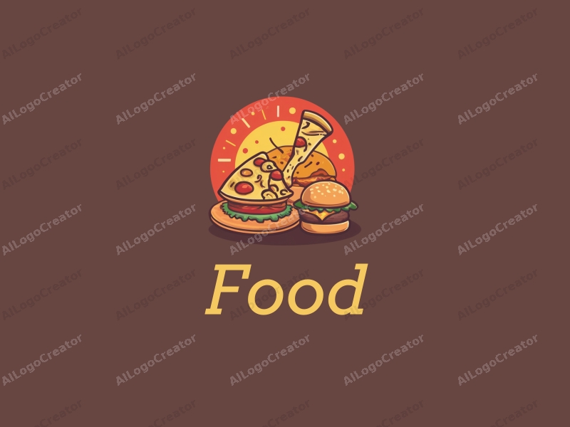 a modern design featuring a vibrant and colorful representation of a pizza and a burger, combined with a clean background and a harmonious layout.