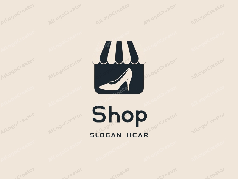 modern design features a stylized shop silhouette, a pair of shoes, and a head icon, combined with a clean background.