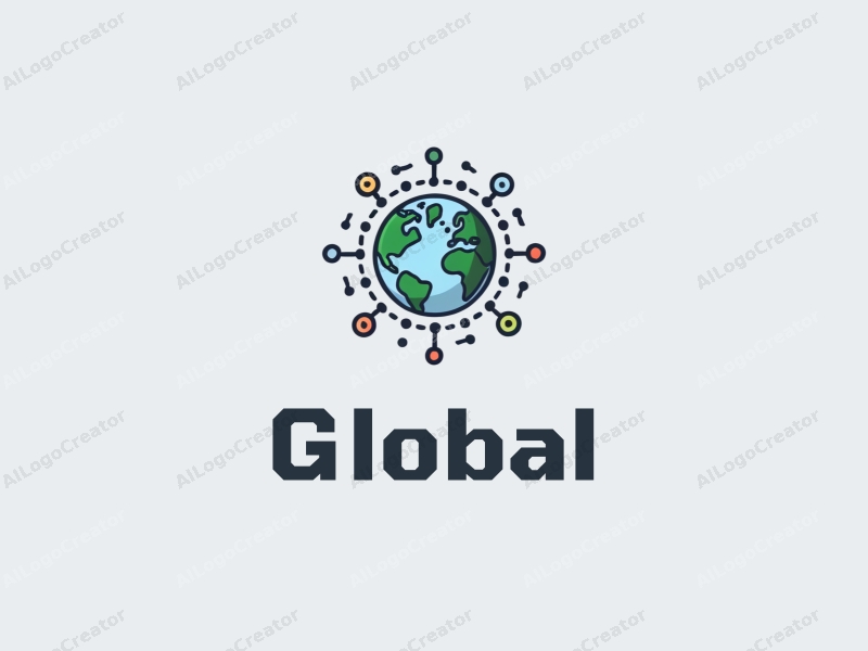 modern design features a stylized earth, interconnected network lines, and data symbols, combined with a clean background.