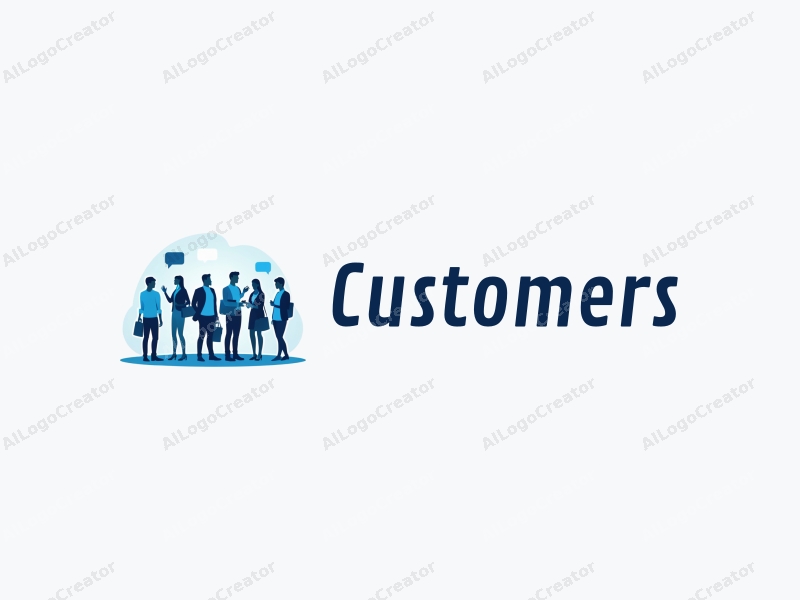 a modern design featuring stylized silhouettes of customers and shoppers interacting with a team, incorporating a clean and simple layout with blue accents, emphasizing collaboration and retail experience.