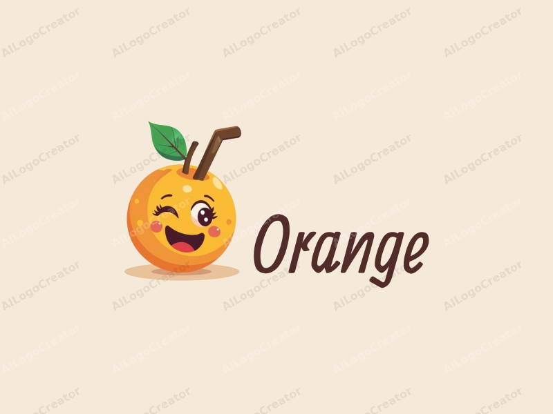 playful design features a stylized orange with a straw, vibrant orange color, and a clean background, emphasizing freshness and fun.