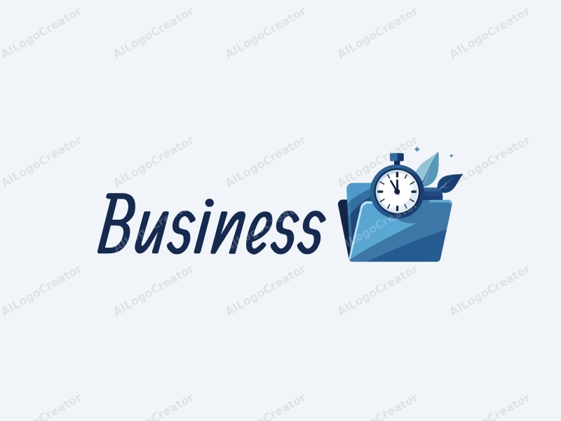 a modern design featuring a stylized folder and clock, incorporating business and office elements with a clean background in blue tones.