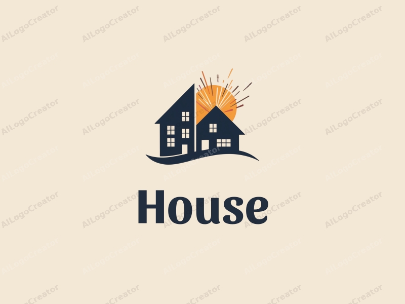 modern design features a stylized house and building silhouette, with dynamic sparks and lights integrated into the composition, combined with a clean background.