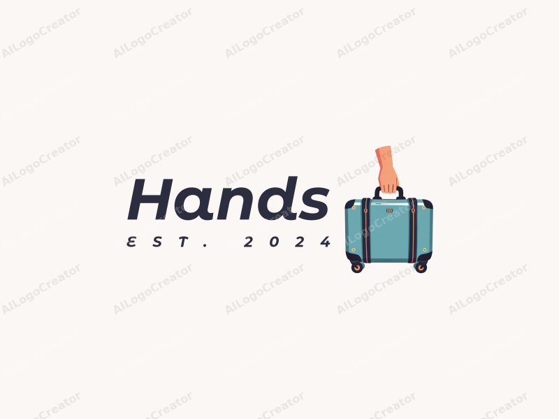 a modern design featuring a stylized hand gripping a travel suitcase, symbolizing the connection between art, healthcare, and education, combined with a clean background.