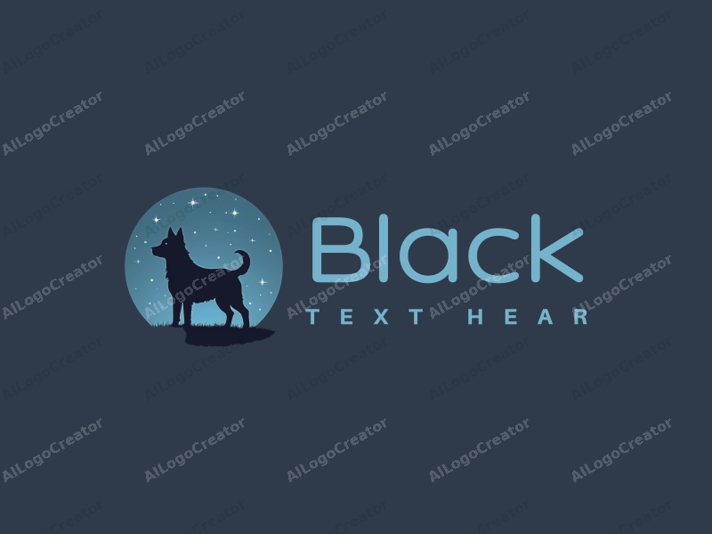 minimalist design features a stylized black dog silhouette under a starry night sky, combined with a clean background.