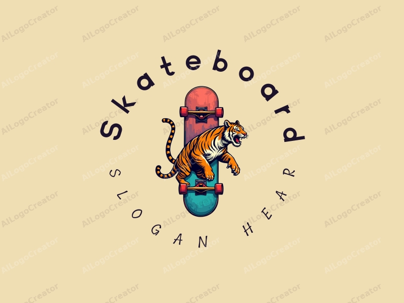 playful design features a vibrant skateboard, a stylized flying tiger, and a dynamic composition combined with a clean background.