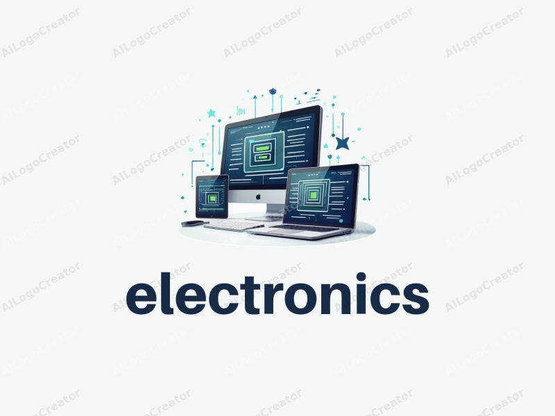 a modern design featuring sleek electronic devices and a stylized computer, integrated with circuit board patterns and processor elements, combined with a clean silver background.