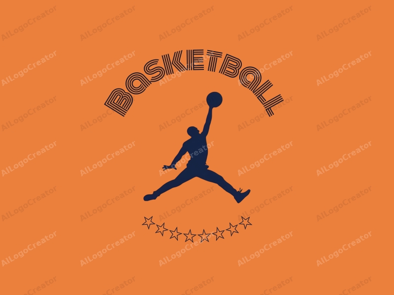 playful design features a dynamic silhouette of a jumping athlete with a basketball, incorporating bold orange tones and a clean background for a vibrant and energetic feel.