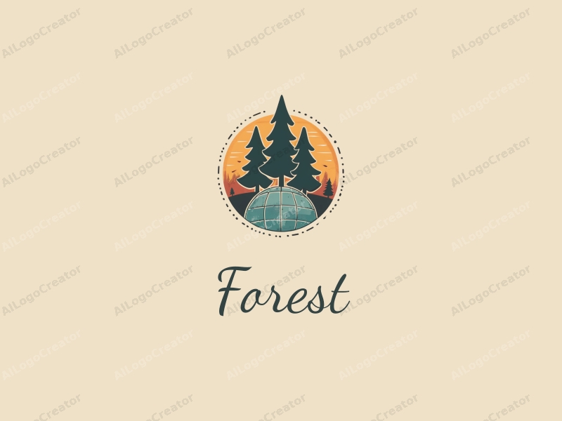 vintage design features stylized trees and a globe, combined with stitching elements, set against a clean background.