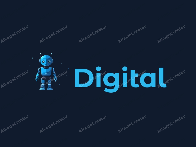 a modern minimalist design featuring a stylized robot intertwined with digital data elements, using a blue and black color palette, combined with a clean background.