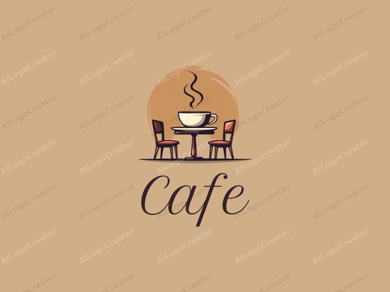 vintage design features a stylized coffee cup, retro table, and chairs, combined with a clean background.