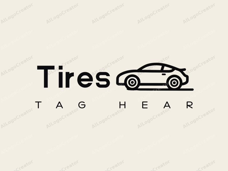 minimalist design features a stylized car silhouette, a tire, and a rim, combined with a clean background.