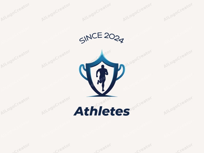 modern design features a stylized runner in motion, a trophy symbolizing victory, and a clean background with blue accents.