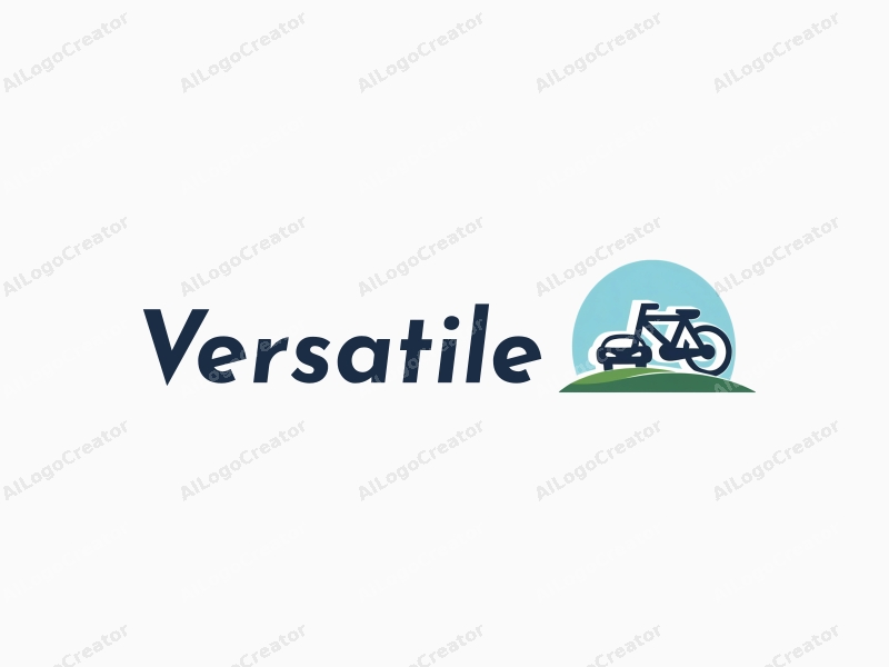 modern design features a stylized bicycle and car silhouette, emphasizing multifunctionality and adaptability, combined with a clean background in blue and green tones.