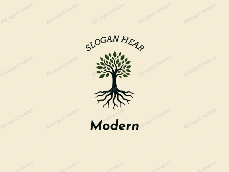 minimalist design features stylized tree roots intertwined with a path, emphasizing simplicity and modernity, combined with a clean background.