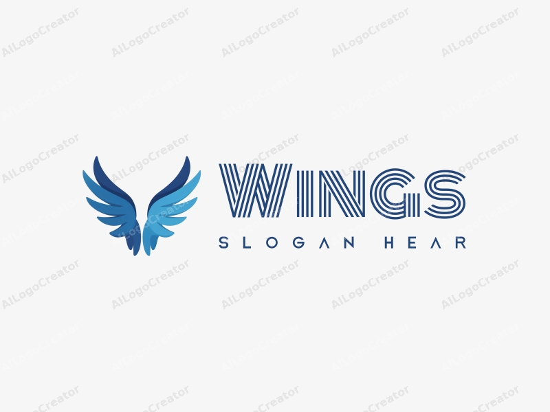 playful design features stylized wings in flight, dynamic blue lines creating a sense of movement, combined with a clean background.