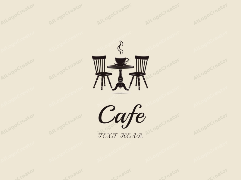 vintage design features a stylized coffee cup, antique table, and chairs, combined with a clean background.