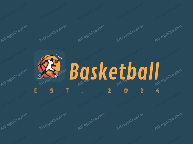 playful design features a stylized basketball, an athlete in motion, and a pair of basketball shoes, combined with a clean background.