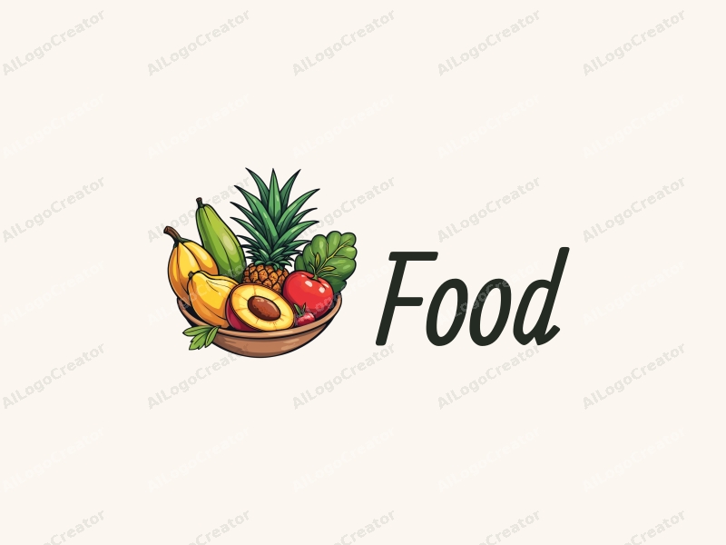 a modern design featuring vibrant food elements, fresh vegetables, and tropical fruits, combined with a clean background and a harmonious composition.