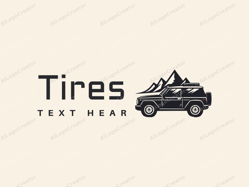 modern design features a stylized tire and car tire silhouette integrated with mountain outlines, combined with a clean background.