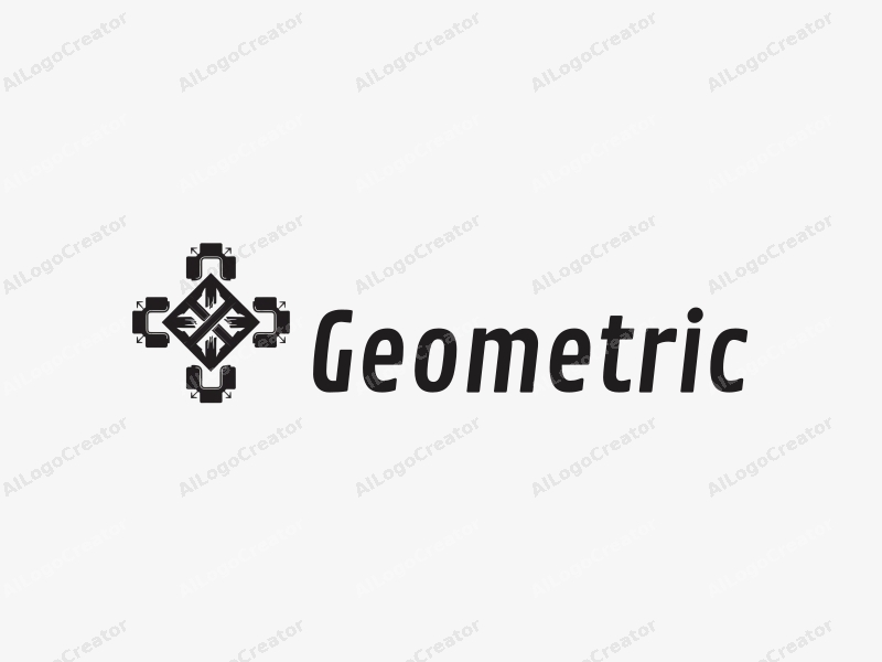 geometric design features a combination of squares and circles, outlines of wheels, and a clean black and white color scheme, creating a harmonious and simple visual representation.