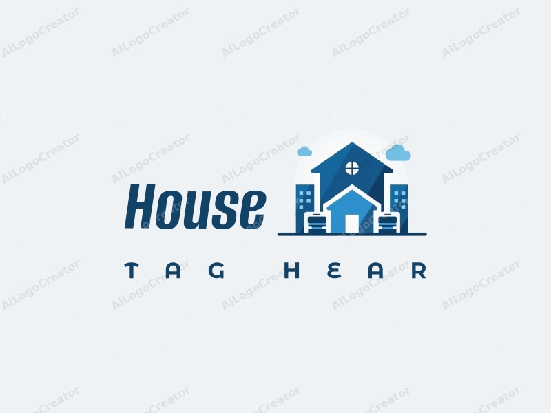 modern design features a stylized house and building silhouette, combined with elements representing freight and logistics, using a clean blue color palette against a simple background.