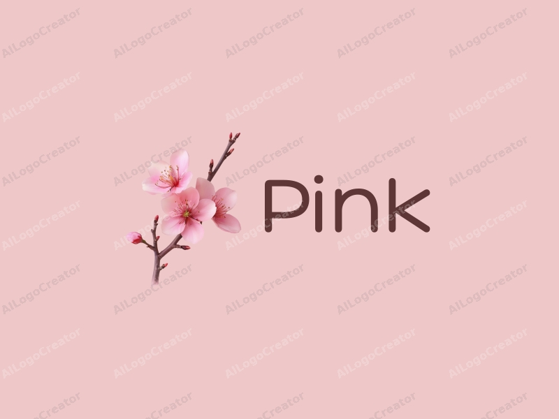 minimalist design features delicate cherry blossoms intertwined with soft gauze, creating a harmonious and clean composition with a pink background.