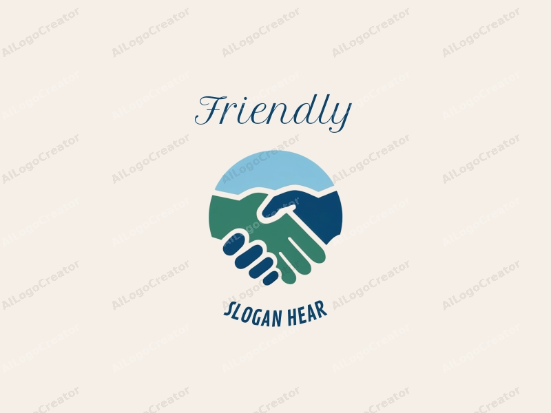 playful design features a stylized bridge connecting two hands in a handshake, incorporating blue and green colors with a clean background.