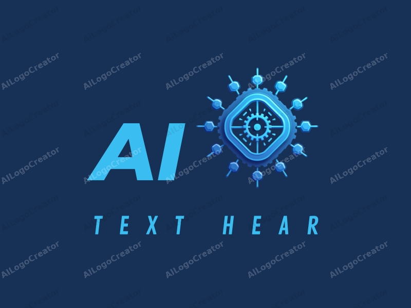 a modern design featuring stylized chips and gears, representing intelligence and algorithms, combined with a clean blue background.