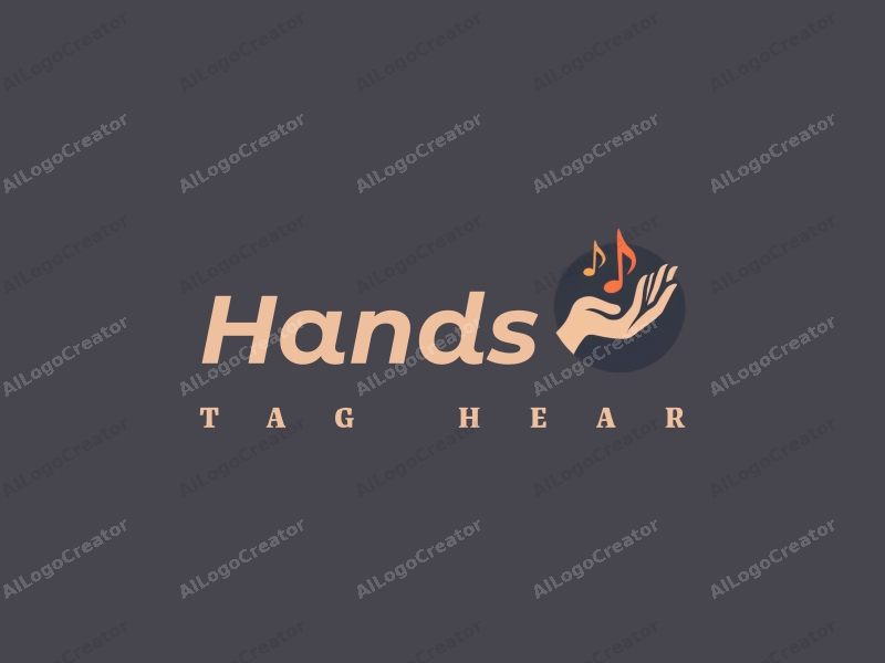 modern design features a stylized hand holding a palm with musical notes, combined with a clean background.