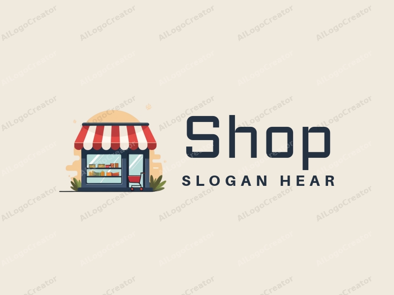 modern design features a stylized shop front, a shopping cart, and product shelves, combined with a clean background.