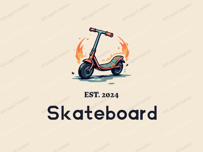 playful design features a vibrant skateboard and scooter with dynamic wheels, combined with a clean background and a sense of movement.