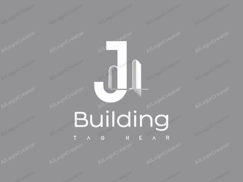 modern design features architectural elements and structures, a stylized letter J, combined with a clean gray background.