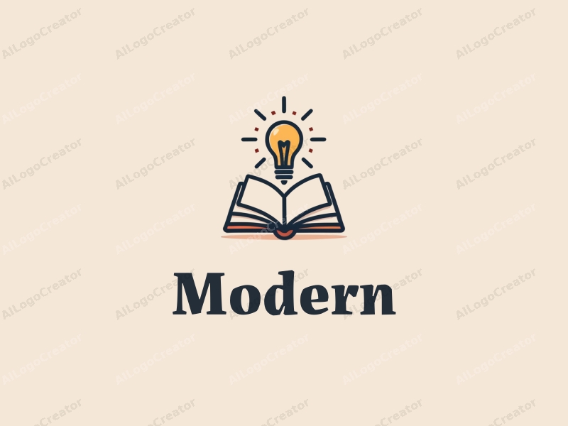 minimalist design features a stylized book and a light bulb, combined with an innovative approach and a clean background.