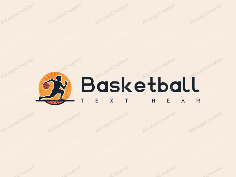 playful design features a stylized basketball, an athlete in motion, and a basketball court background combined with a clean and simple layout.