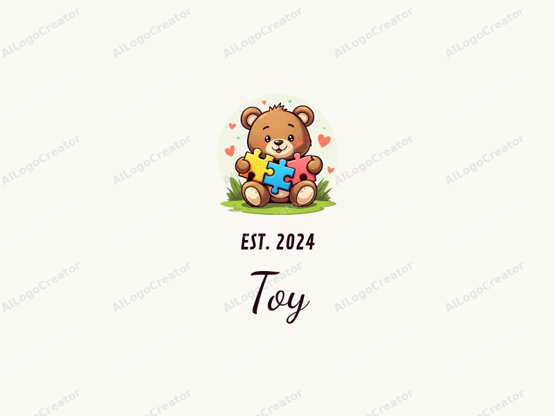 playful design features a whimsical teddy bear, colorful jigsaw pieces, and a vibrant background combined with a clean and simple layout.