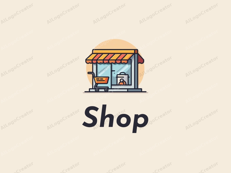 modern design features a stylized shop front, a shopping cart, and an electronic screen, combined with a clean background.