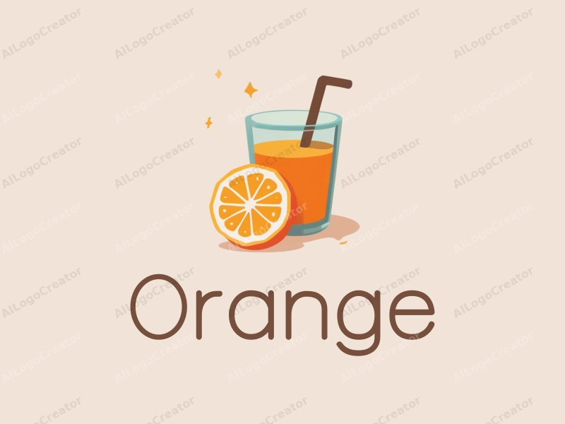 playful design features a stylized orange and a juice glass, combined with a clean background and a vibrant orange color scheme.