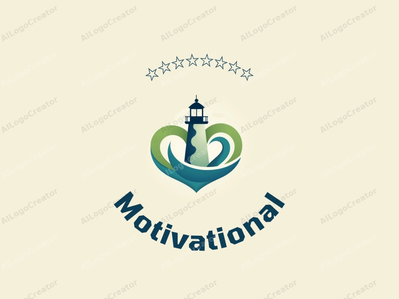 modern design features a stylized lighthouse symbolizing guidance, intertwined with a heart shape representing emotional support, using a blue and green color palette combined with a clean background.