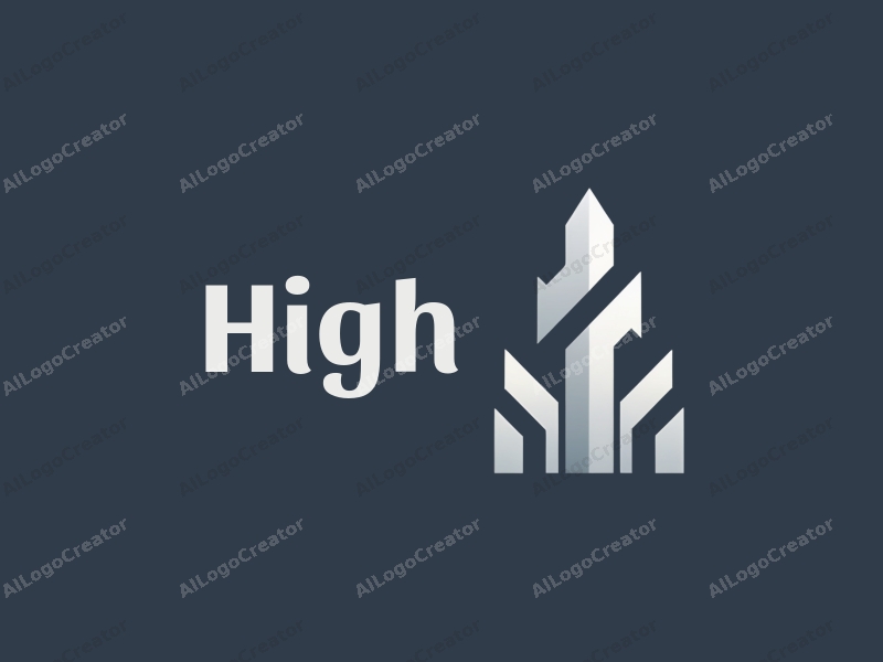 modern design features a towering skyscraper with arrow elements, combined with a clean background and a minimalist approach.