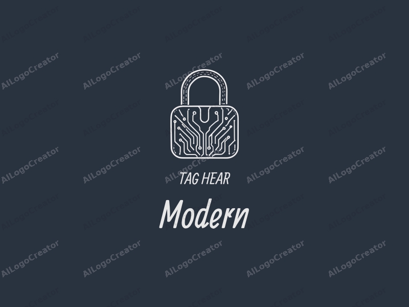 a minimalist design featuring a stylized lock intertwined with circuit patterns, utilizing a modern approach combined with a clean background.