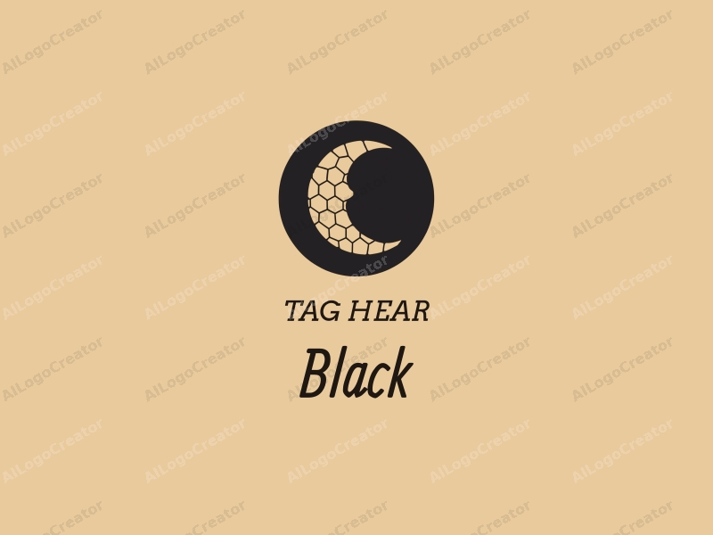 minimalist design features a stylized moon and honeycomb pattern, combined with a clean black background, evoking a sense of elegance and simplicity.