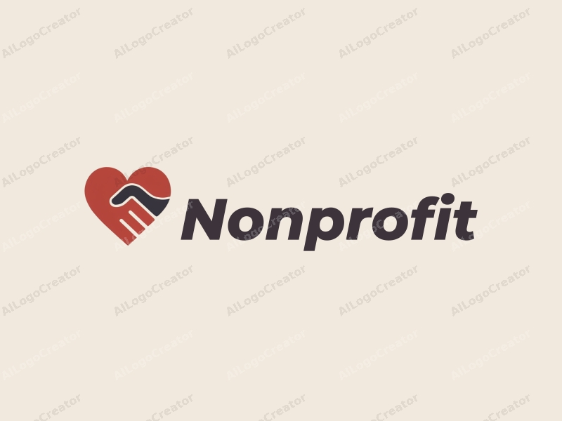 minimalist design features a stylized heart and handshake, representing charity and volunteerism, combined with a clean background and a modern approach.