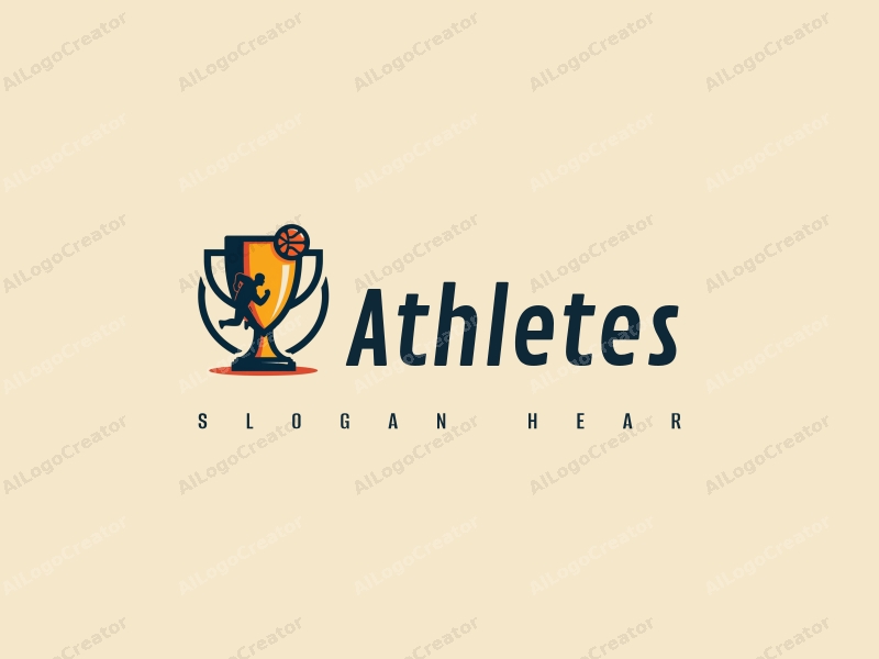 modern design features a dynamic athlete in motion, a stylized basketball, and a trophy, combined with a clean background and a harmonious composition.